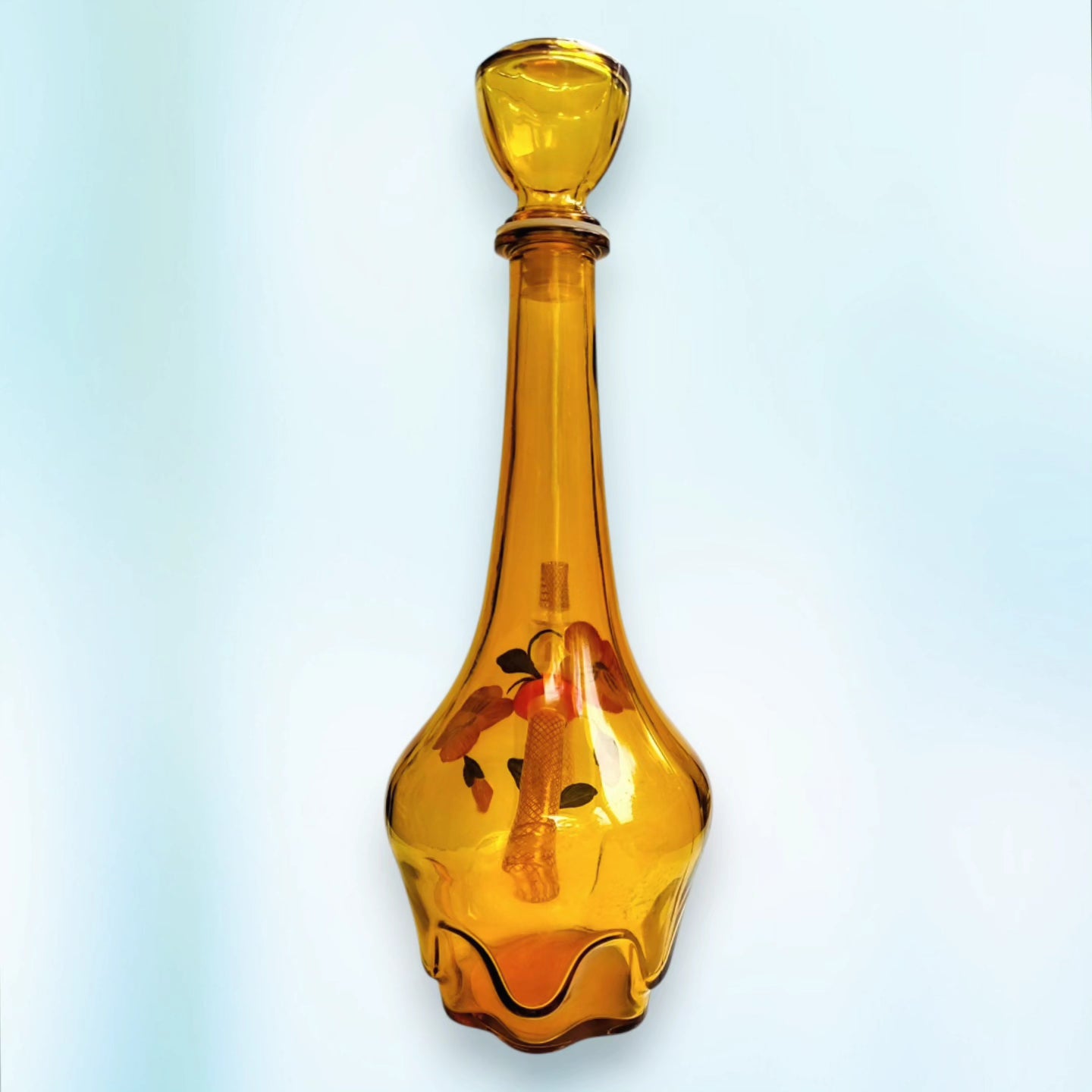 empoli floral amber glass decanter with gatorbeug ash catcher