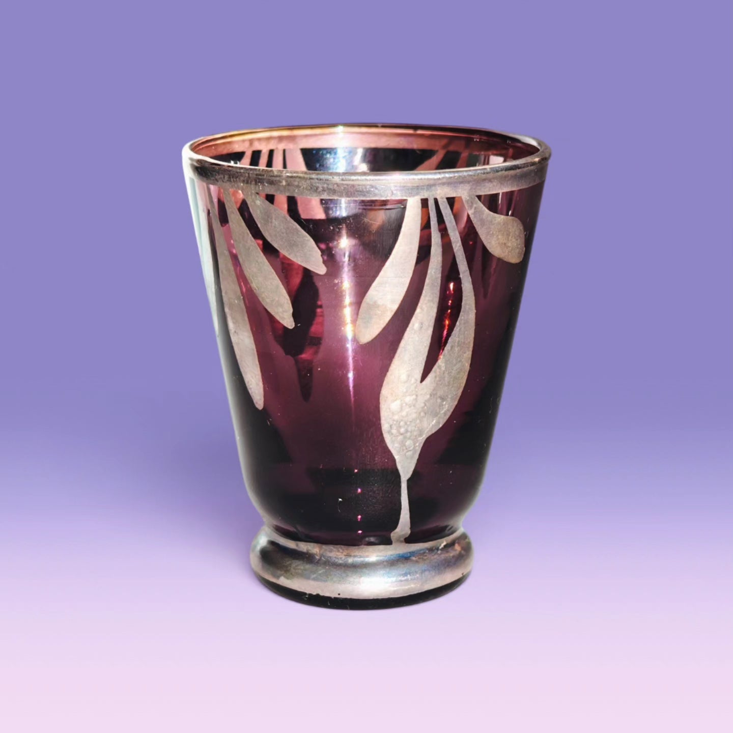 1970s italian 925 silver and amethyst glass decanter bong set with 6 matching shot glasses