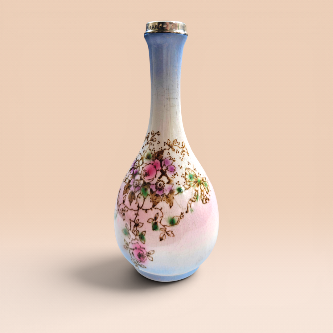 1880s sterling silver and china flower bong