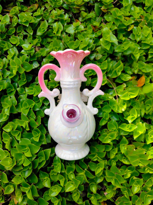 vintage japanese vase with hand painted florals and opalescent glaze