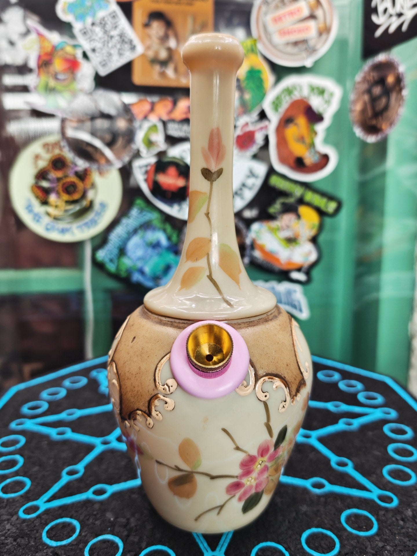 hand painted 19th century burmese glass vase bong