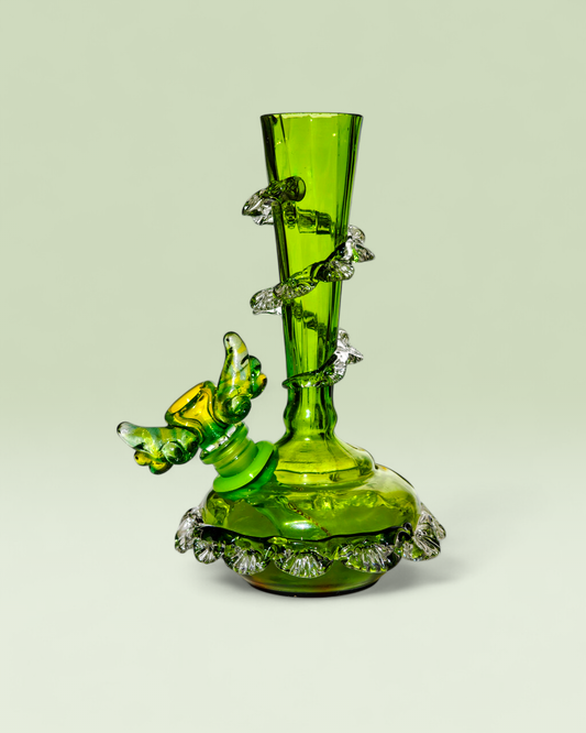 mid 1800's boho czech forest green glass thorn spill vase bong