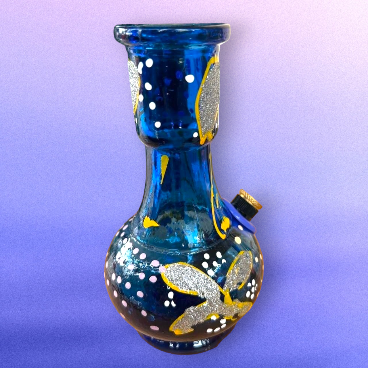 hand painted floral blue glass beug