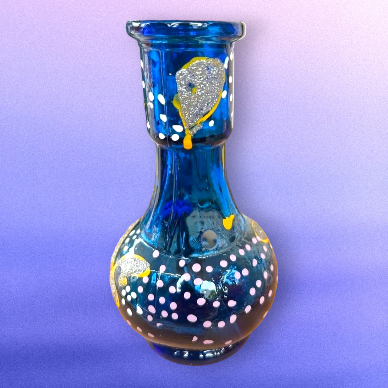 hand painted floral blue glass beug