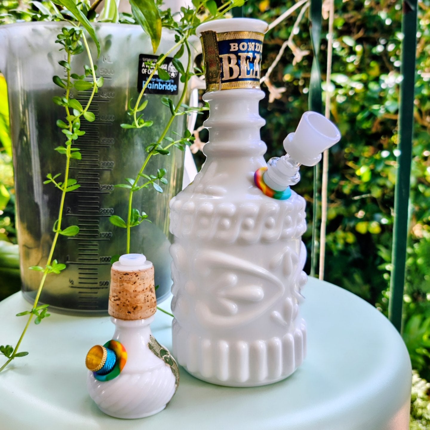 1970s regal beams milk glass decanter 2 in 1 bong