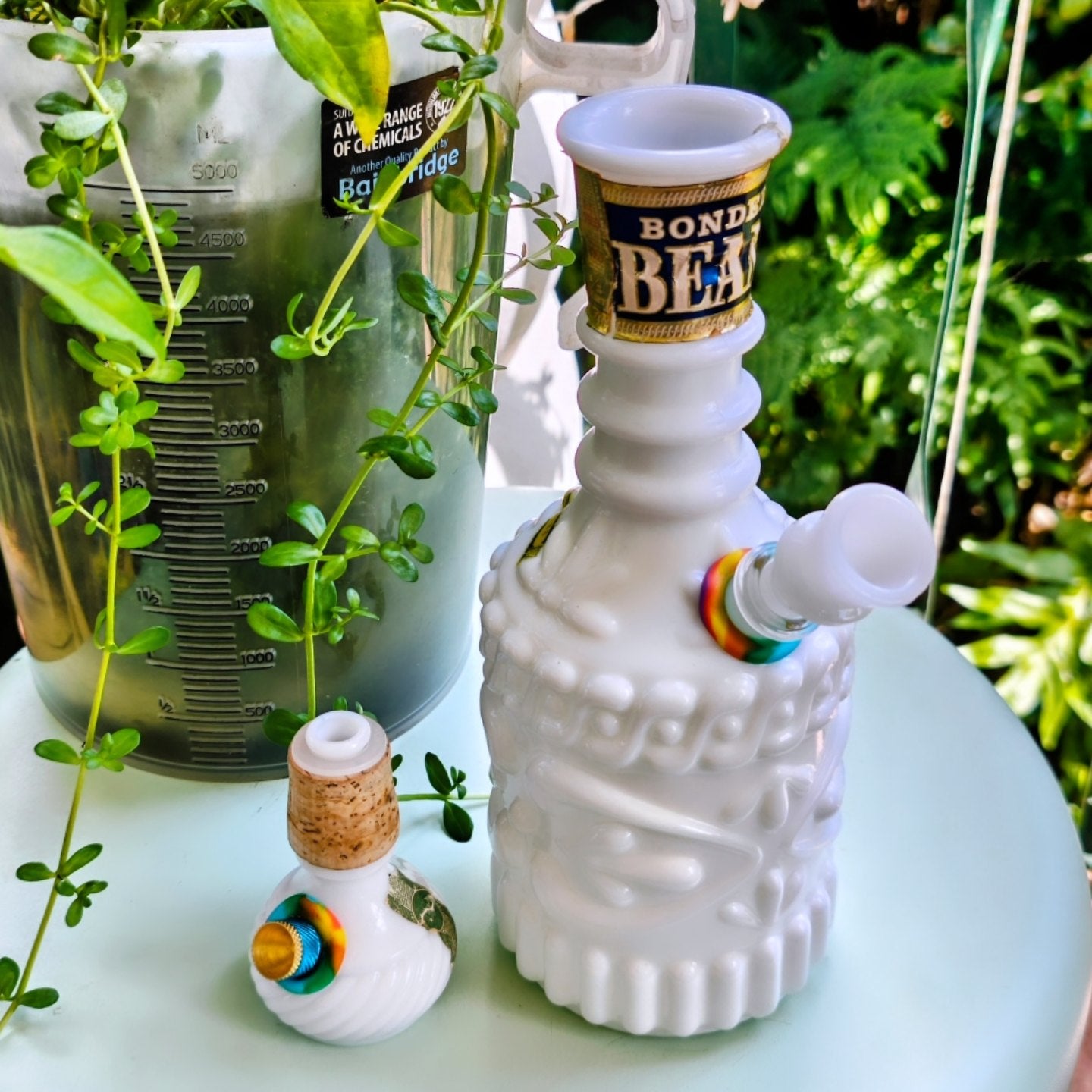 1970s regal beams milk glass decanter 2 in 1 bong