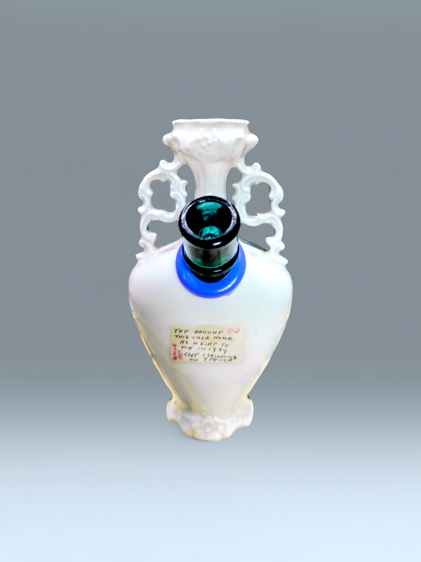 pre 1895 hand painted posy bong with character and unique letter