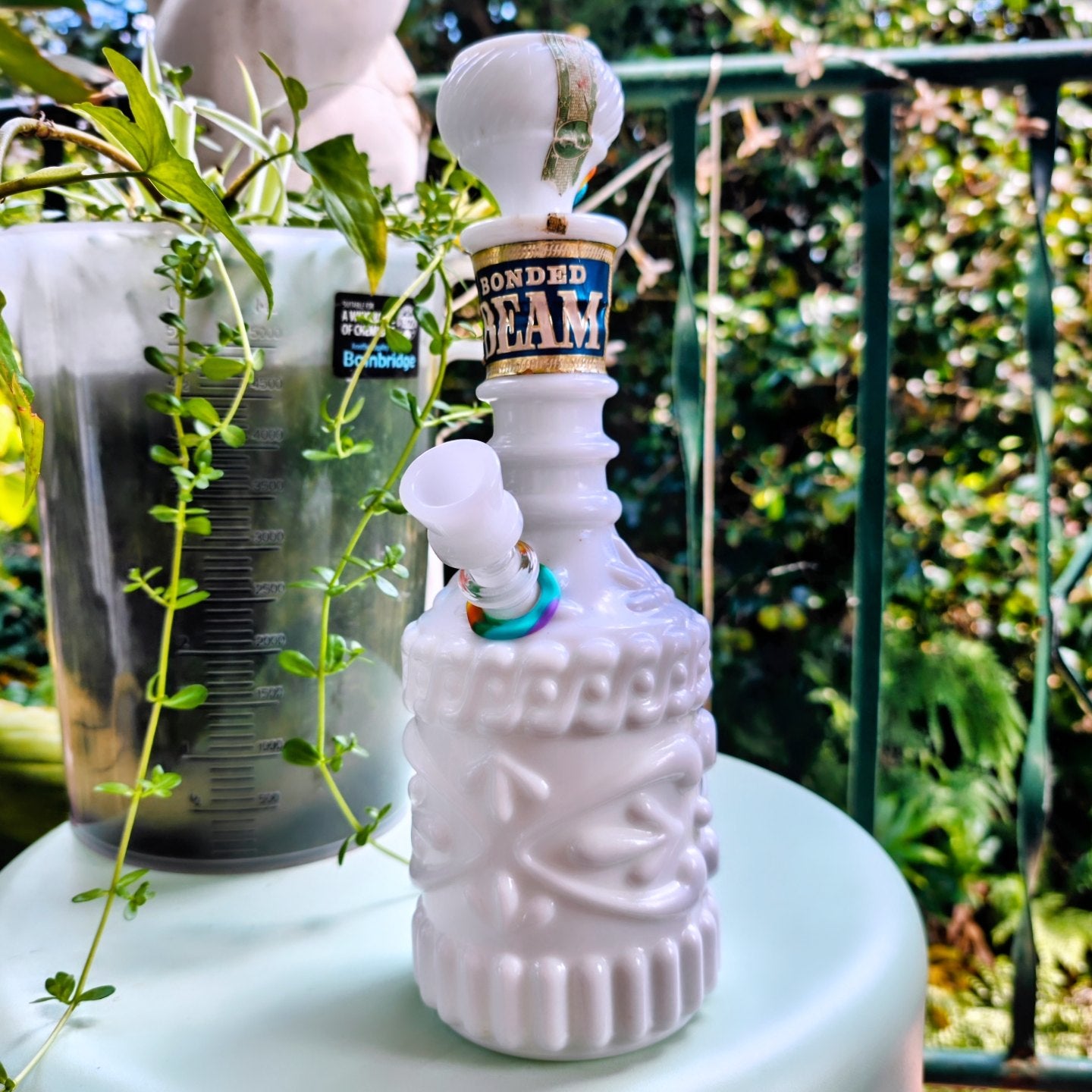 1970s regal beams milk glass decanter 2 in 1 bong