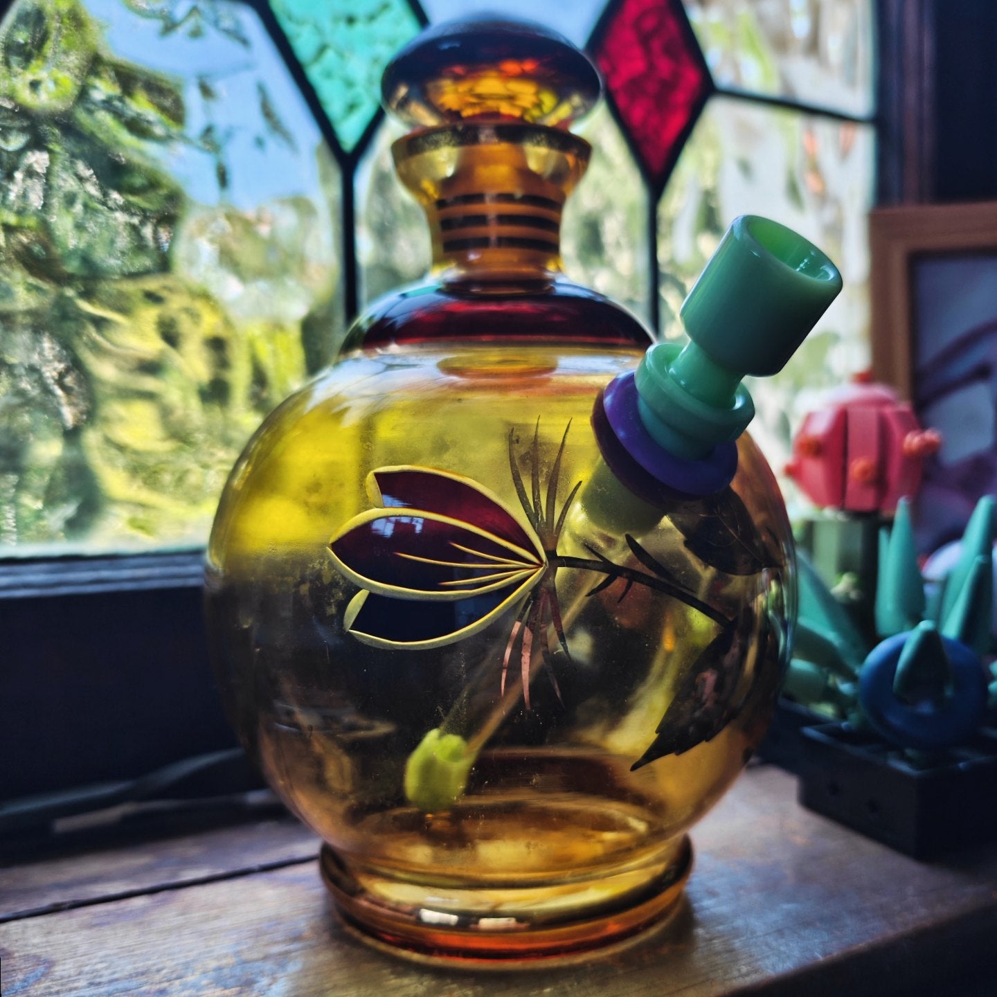 antique amber glass decanter bong