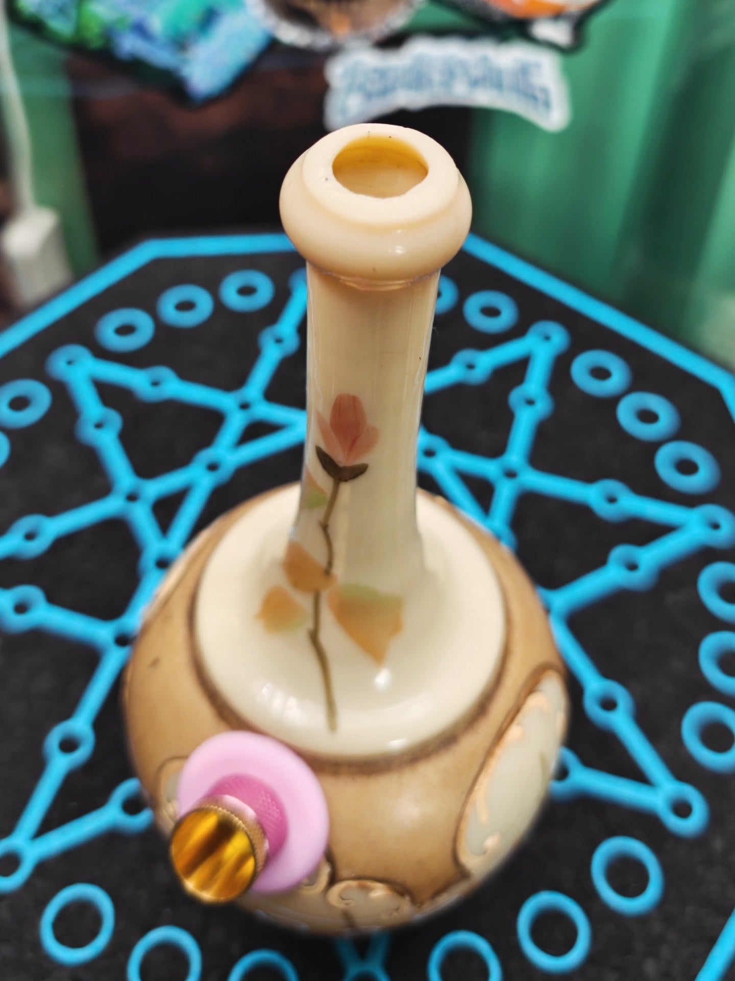 hand painted 19th century burmese glass vase bong