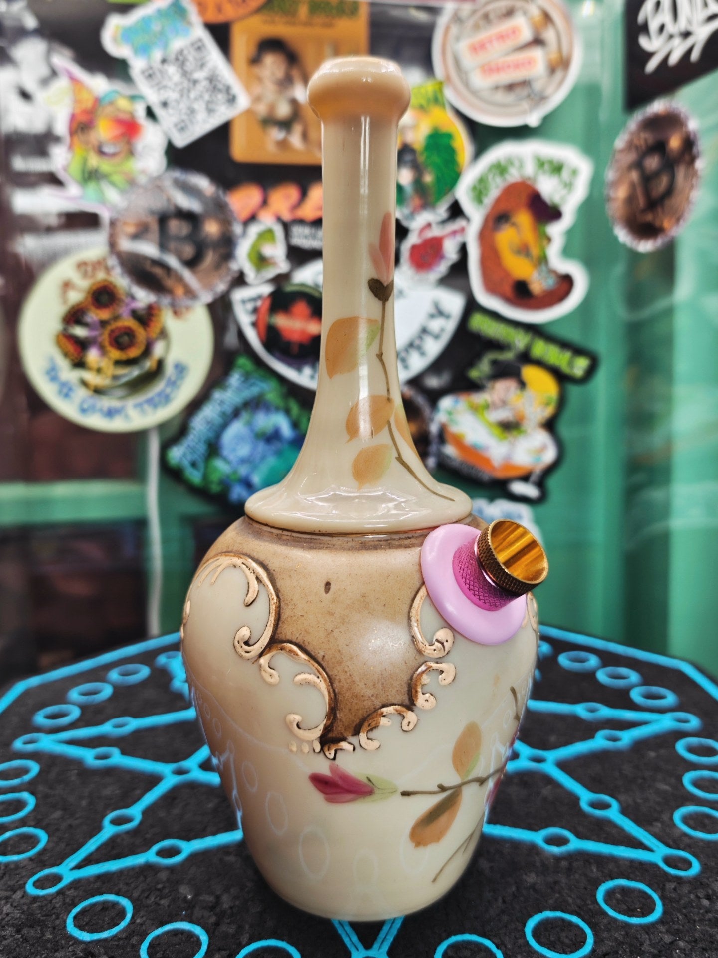 hand painted 19th century burmese glass vase bong