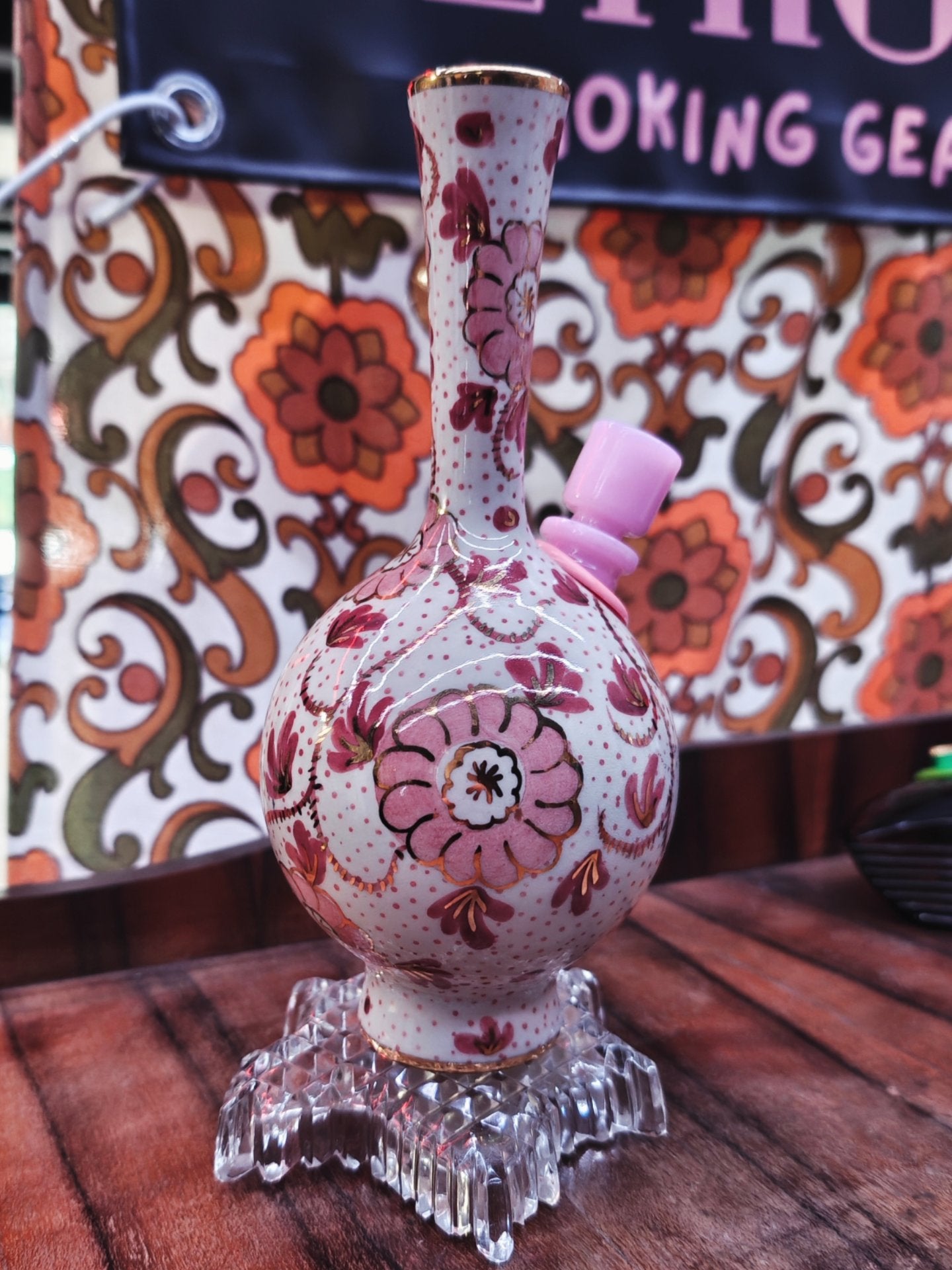 1940s pink floral zenith bong