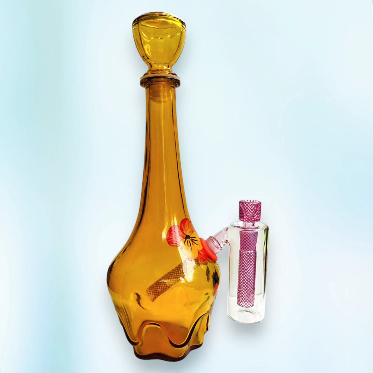 empoli floral amber glass decanter with gatorbeug ash catcher