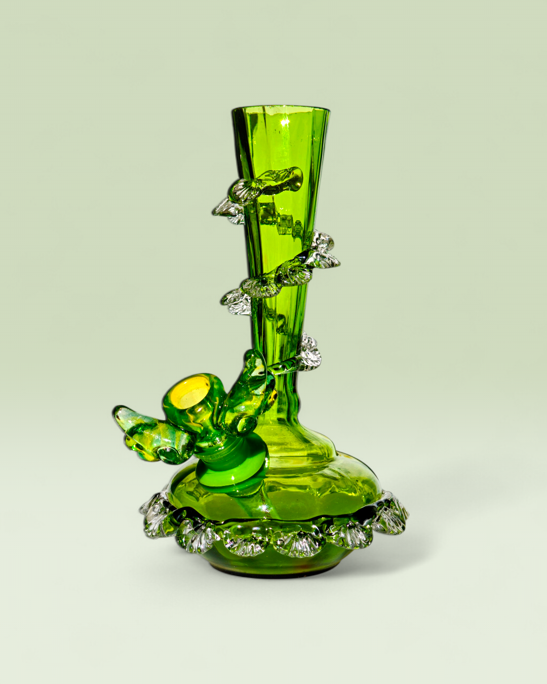mid 1800's boho czech forest green glass thorn spill vase bong