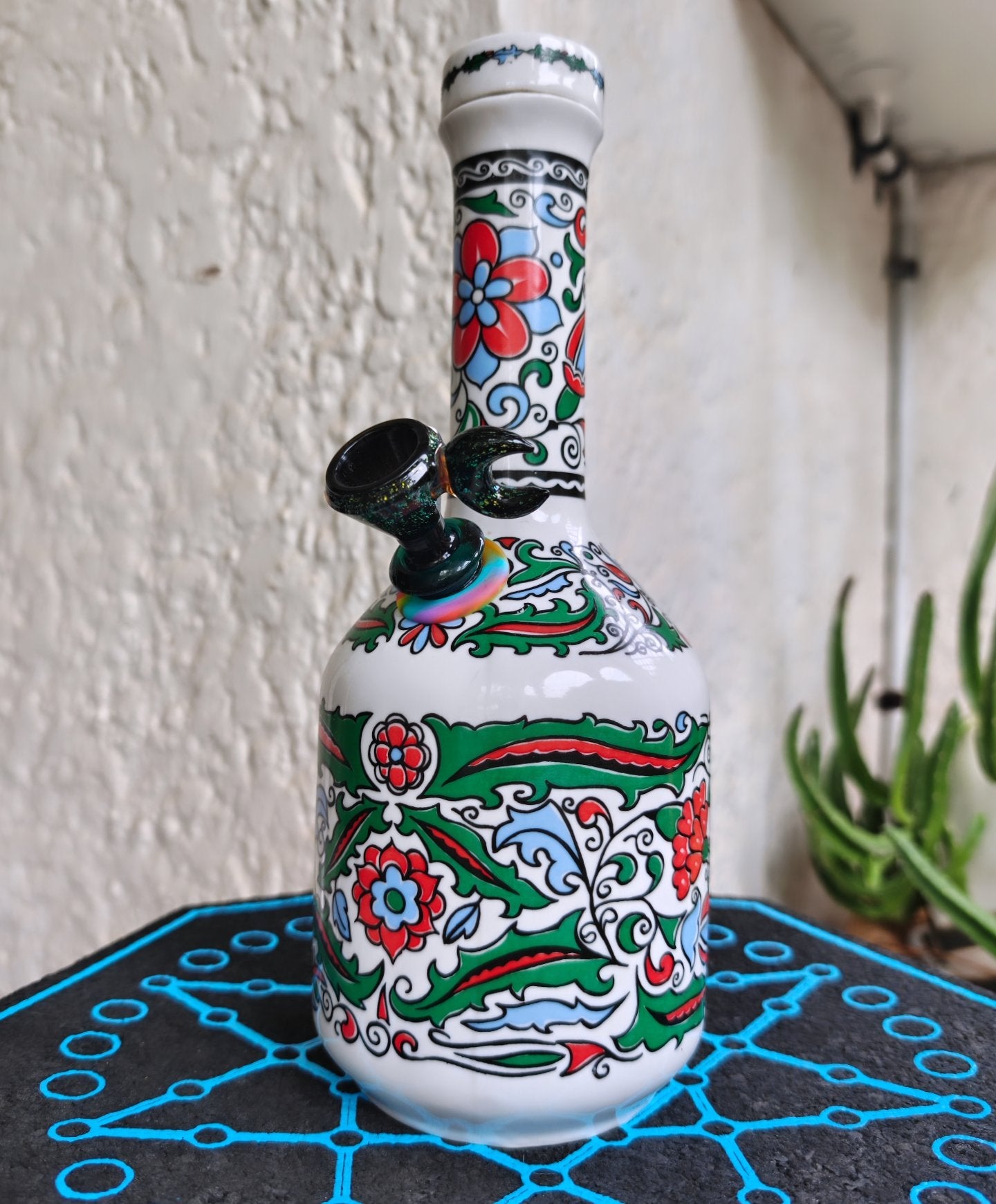 vintage greek hand painted metaxa decanter bong with glitter crescent moon coney