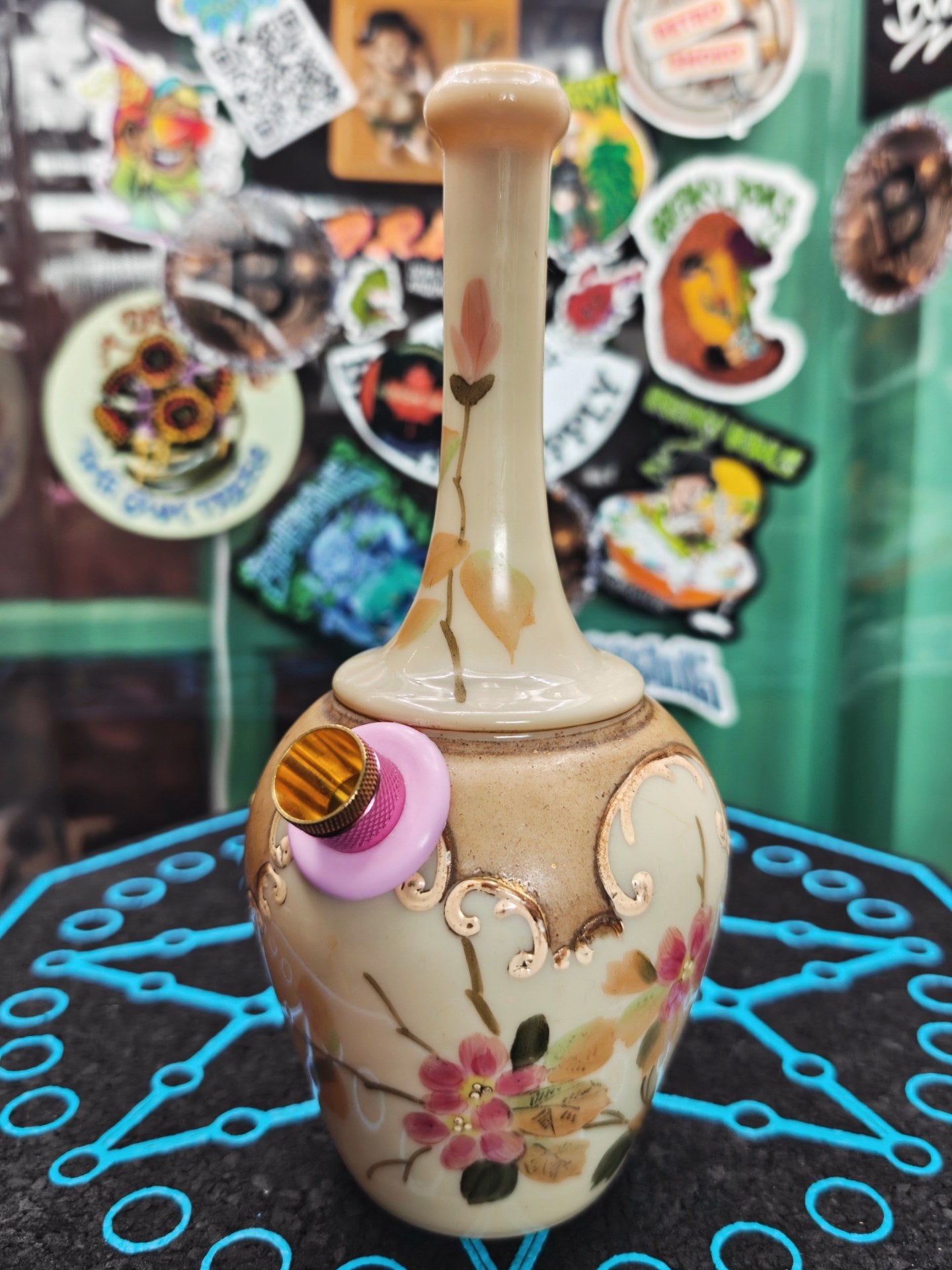 hand painted 19th century burmese glass vase bong